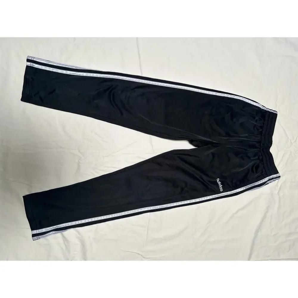 Adidas Kids Boys Track Pants Size 10/12 Black White 3 Stripe Athletic Bottoms